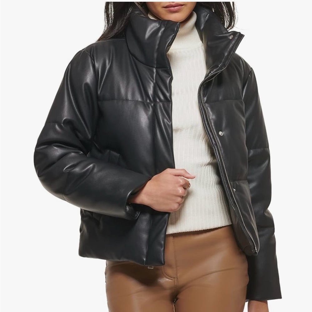 Levi's Womens Vegan Leather Quilted Short Puffer Jacket NWT